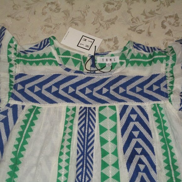 THML Aztec Print Top with Silver Metallic Thread Size L  NWT - Picture 2 of 5